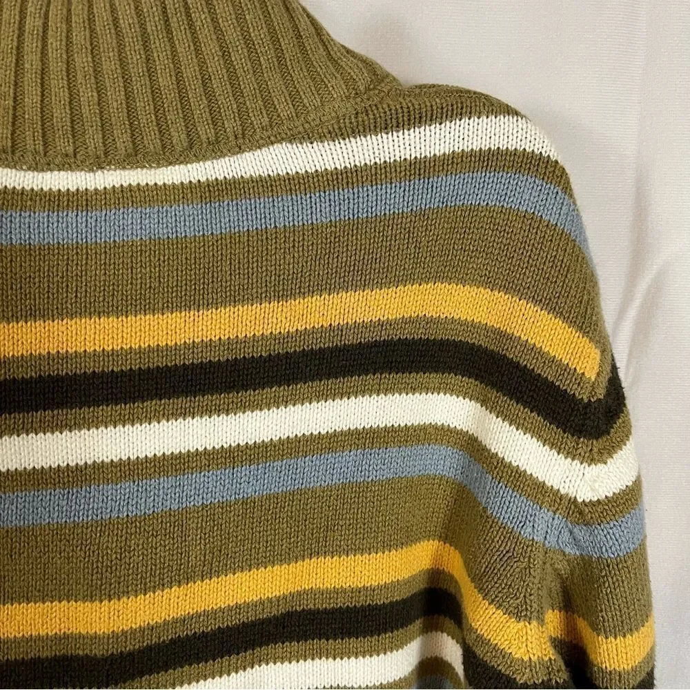 GYMBOREE Boys Long Sleeve Quarter Zip Striped Cotton Sweater Khaki & Blue M-7-8